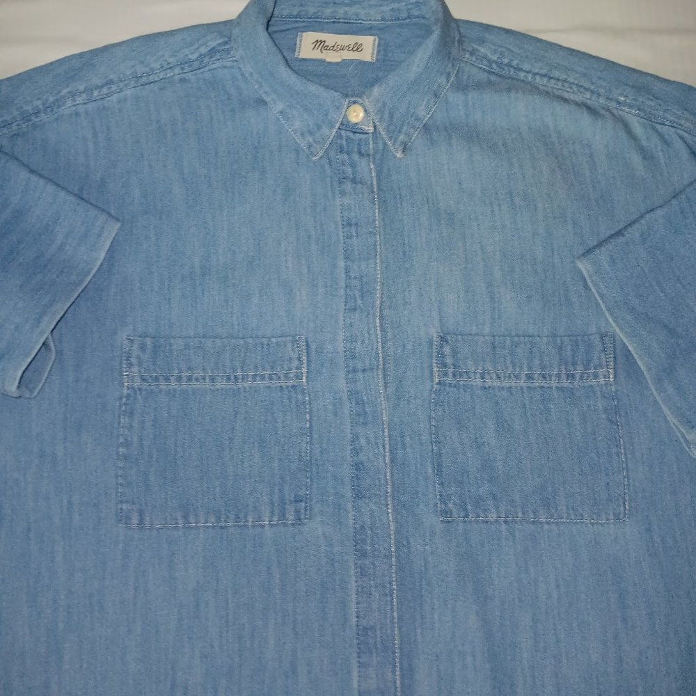Madewell Women's Cotton Linen Blend Button Down Shirt Dress